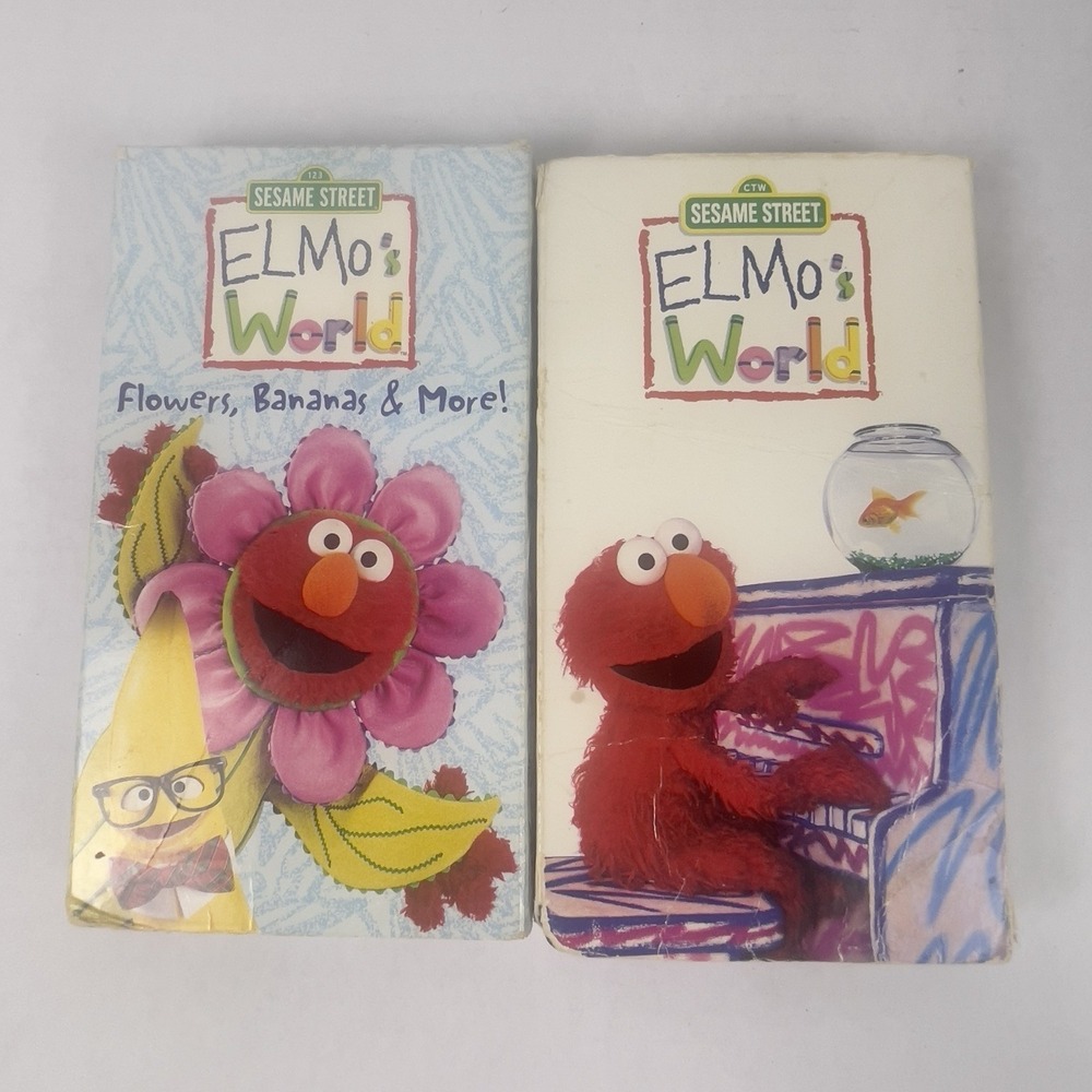 LOT of 2 Elmo Sesame Street VHS Elmo's World & Elmo's World Flowers Bananas More